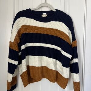 Striped Navy, White, and Brown Sweater